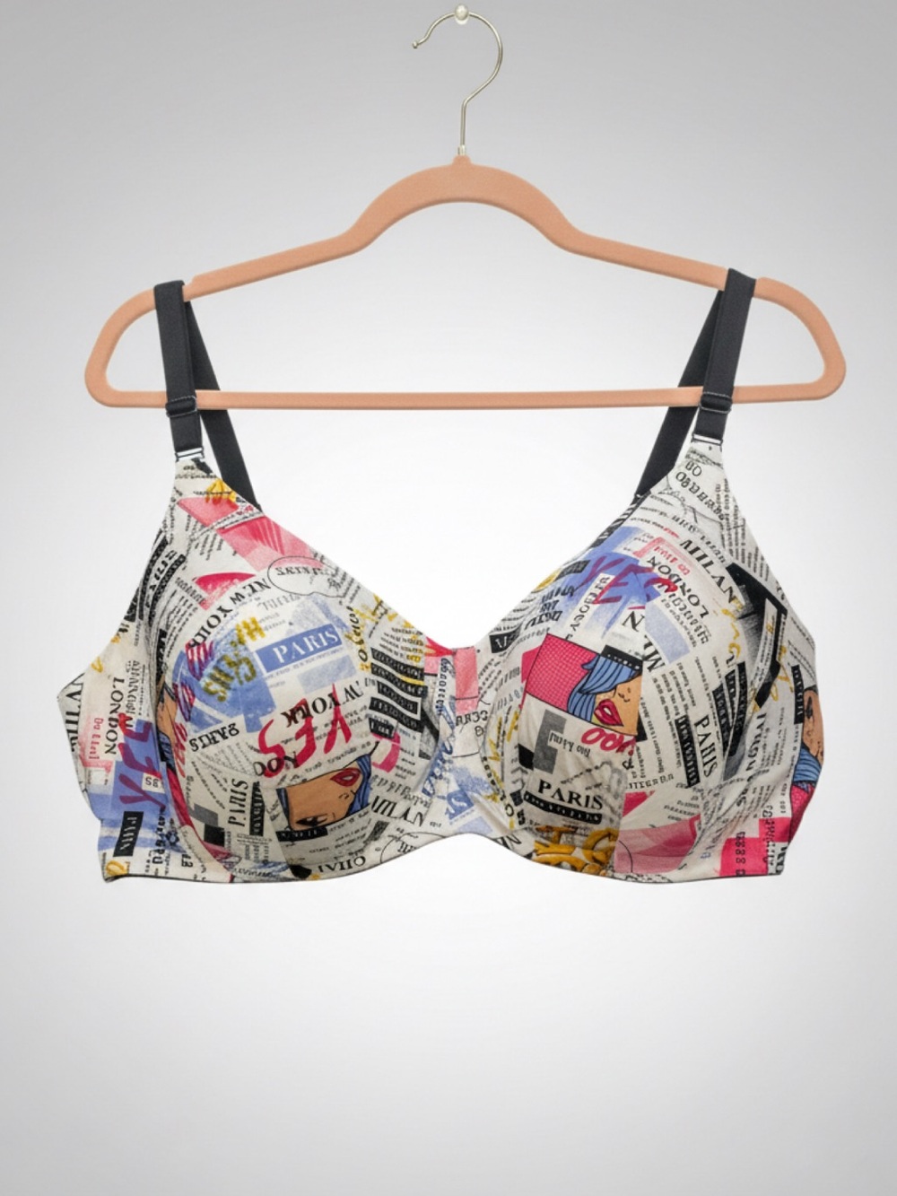 torrid Newsprint Collage Wireless Bra with Black Straps